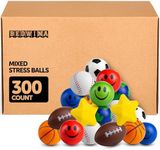 Bulk Mini Stress Balls for Kids (Bulk 300 Pack) 2-3 In Soft Squeezable Squishy Fidget Toys Balls, Variety of Shapes & Colors for Kids Party Favors & Goody Bag Stuffers, Birthday Gifts for Boys & Girls