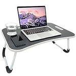 Laptop Bed Table, Foldable Lap Desk for Bed Sofa Breakfast Bed Tray Table Black with legs, Slot and Cup Holder, 60x40 cm Wood Bed Desk for Writing, Working and Officing