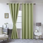 ThinkArtDecor Blackout Curtains 7 Feet Long Set of 2, Room Darkening Thermal Insulated Solid Door Curtains with Velcro Tie Backs, Olive Mint