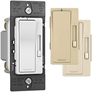 Legrand - Pass & Seymour Radiant Dimmer Light Switch, Single Pole Dimmer Switch with LED Locator, Interchangeable Faceplate White, Ivory, Light Almond, RH703PTUTCCCV4, 1 Count