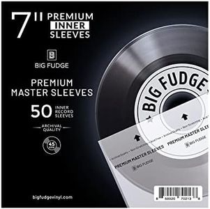 BIG FUDGE Premium Master Fundas Interiores Discos de Vinilo - 18cm x 50 uds. - Fundas de Papel de Arroz Antiestático para Archivar - Funda Vinilos Transparente de 3 Capas para LP