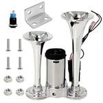 600DB Air Horn for Train, 12V Dual Trumpets Super Loud Air Horn Kit with Compressor Fit for Cars Trucks Boats (Silver)