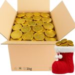 Gold Milk Chocolate Coins Bulk Bag – Foil Wrapped Chocolate Money for Kids, Christmas Stocking Filler, Birthday Pinata, Trick or Treat, Party & Visitor Treats (1kg)