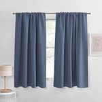 PONY DANCE Blackout Window Curtains - Blue Haze Drapes Rod Pocket Thermal Panels Solid Short Curtain Shades Light Block for Kitchen/Bathroom/Bedroom, 42 inch Wide by 45 in Long, 2 PCs