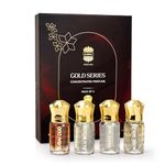 Ajmal Gold Series Attar Perfume Gift Set Pack of 4, Dubai Oud, Blu Moon, White Oud, Rose Gold - 5ml each Non-Alcoholic Attar | Alcohol-Free Ittar for Men & Women | Versatile Office/Work Unisex Cologne