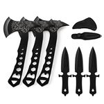 Throwing Axe Knife Set 10 inch Full Tang Stainless Steel Throwing Axe and 7 inch Well-Balanced Throwing Knife for Recreation Competition Throwing Products 6 Pack with Nylon Sheath (Black)