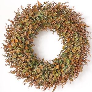 32" Large Artificial Eucalyptus Leaves Fall Wreath for Porch(Orange-Green)