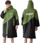 NUMWELL Oversized Waterproof Swim Parka Hoodie Unisex Long Sleeve Changing Robe for Beach Pool Surf Warm Sherpa Fleece Lined(Green/Black)