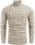 COOFANDY Men's Slim Fit Turtleneck Sweater Casual Knitted Twisted Pullover Long Sleeve Sweaters Khaki and White