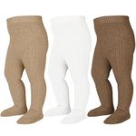 Baby Tights 3-6 Months Girl Cable Knit Tights 3 Pack Baby Leggings Seamless Cotton Stockings Pantyhose for Infants Toddlers (Coffee+Khaki+Ivory, XS)