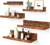 OLDEKOR Floating Shelves for Wall Decor Storage, Wall Shelves Set of 5, Wall Mounted Wood Shelves for Bathroom,Living Room, Bedroom, Kitchen, Small Picture Ledge Shelves, Rustic White (Brown)