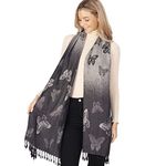 LOVARZI Pashmina Scarfs For Women Grey Silver & Black - Shawls and Wraps for women - Ladies Scarves - Gorgeous Butterfly Winter Scarfs for Weddings, Evening Parties - Lady's Gift Christmas, Birthday