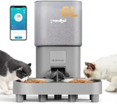 Automatic Cat Feeder, WiFi Dog Food Dispenser with APP Control for 2 Cats & Dogs, 6L Elevated Timed Dog Feeder Programmable 1-10 Meals,10s Meal Call,Dual Power Supply, 2 Stainless Bowls