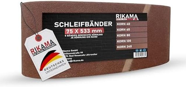 RIKAMA® - 25 bandas de lija de 75 x 533 mm en mezcla, 5 bandas por grano 40, 60, 80, 120 y 240, bandas de lijado de tejido para lijadoras de banda, para aficiones, hogar y manualidades (25, 75 x 533