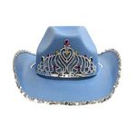 Treasure Gurus Novelty Blue Cowgirl Hat Sequin Tiara Bachelorette Party Women Cowboy Outfit Costume Accessory, Blue, One Size