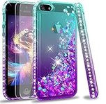 LeYi iPhone SE (2016 Edition) Case, iPhone 5S/5 Case and 2 Tempered Glass Screen Protector, Girl Glitter Liquid Cute Clear Silicone Shockproof Phone Cover for Apple iPhone SE 2016/5/5S Green Purple