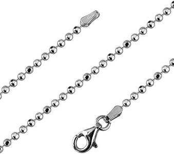 Avesano Ball Chain 925 Silver for Women Diamond Coated 2 mm Women Necklace in 925 Sterling Silver Women's Necklace Silver Chain Length 42 cm - 90 cm 101061-0, Sterling Silver, No Gemstone