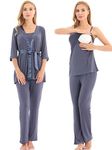 Bearsland Maternity Women's 3 Pieces Soft Nursing Pajamas Set Postpartum Sleepwear for Breastfeeding,bluegray,M