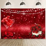 AIBIIN 10x7ft Valentine's Day Backdrop Red Sweet Heart Rose Floral Glitter Photography Background Women Bridal Shower Couple Wedding Party Decorations Engagement Propose Marriage Lights Photo Props