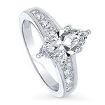 BERRICLE Rhodium Plated Sterling Silver Marquise Cut Cubic Zirconia CZ Solitaire Promise Wedding Engagement Ring 2.2 CTW, Metal, Cubic Zirconia,