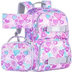 Laptop Backpack, 17 Inch School Bag College Bookbag Set, Water Resistant Love Backpacks with Lunch Bag for Teens Girls Women Students（PinkGrey）