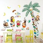 DECOWALL DSL-8065 Book Tree with Reading Monkey Wall Stickers Inspirational Decals Removable for Kids Library Classroom Nursery Bedroom Playroom Living Room