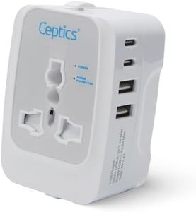 Ceptics Universal Charger Adapter, 5 in 1 Universal Travel Adapter with Type C, 17W Universal Travel Adapter All in One, Universal Travel Essentials with 2 USB A, 2 USB-C 3.4A Universal Adaptor, White
