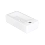 Eridanus Bathroom Cloakroom Basin Sink, Wall Hung Space Saving Rectangular White Ceramic Basin Tap on Right for Vanity Cabinet, Toilet, Modern Counter Top Vessel Small Size (Basin Only)