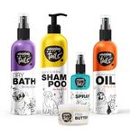 Wagging Tails 5 In 1 Grooming Kit Combo For Pets Dog Shampoo 200Ml+Dry Bath 200Ml+Massage Oil 200Ml+Paw Butter 50G+Paw Spray 100Ml Made With Natural Ingredients Head To Paw Gift Box,700 Milliliter