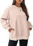 WIHOLL Crewneck Sweatshirts Women with Pockets Long Sleeve Tops Lightweight Hoodie Vintage Clothes Y2K Apricot S