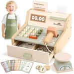 Dreamon Wooden Till Toys for Kids Cash Register with Scanner Play Money Apron Weighing Scale Christmas Birthday Gift for 3 4 5 6 Years Old Boys Girls