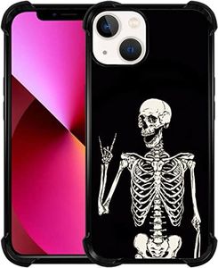 Hungo Case Compatible with iPhone 14 Cute Design Skull Skeleton, Black Case Phone 14 Skull Skeleton Rock and Roll Aesthetic Kawaii Cool Girly Designer for Women Girls