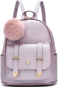 I IHAYNER Girls Fashion Backpack Mini Backpack Purse for Women Teenage Girls Purses PU Leather Pompom Backpack Shoulder Bag, Pearl Purple NCDXS309828