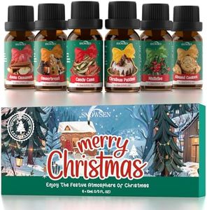 Christmas Set of 6 Premium Essential Oils, SNOWSEN Fragrance Oils for Diffuser, Candle Making,Wool Dryer Balls, Mistletoe,Christmas Pudding, Candy Canes, Apple Cinnamon, Gingerbread, Almond Cookies