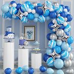 92PCS Blue Agate Balloons Garland Arch Kit, Maya Blue Balloons and Royal Blue Balloons and Metallic Sliver Balloons with Silver Shaped Foil Balloons, Party Balloons for Baby Shower, Birthday, Wedding