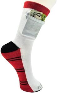 Flippysox Zipper Sock Wallet - Cotton & Polyester Zipper Socks with Pockets - Fits shoe size 6-13 (Striped Red Black)