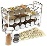 Deco Brothers Spice Rack Organizer with 18 Spice Bottles, 48 Spice Labels Set for Cabinet, Countertop, Pantry, Cupboard, Chrome