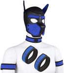 QUYUWOWO Neoprene Dog Full Face Puppy Mask Removable Costume Pup Hood Halloween Mask (Blue, Mask with Collar)