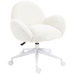 HOMCOM Fluffy Desk Chair, Cute Makeup Vanity Chair with Rolling Wheels for Home Bedroom Living Room, Cream White