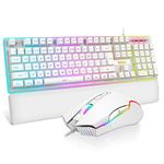 RedThunder K10 Wired Gaming Keyboard and Mouse Combo, UK Layout, True RGB Backlight, Soft Leather Wrist Rest, Mechanical Feel Ergonomic Anti-Ghosting Keyboard + 7D 7200 DPI Mouse for PC, Mac（White)