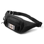 Tactical Fanny Pack with A Free Flag Patch, Multi-Layer Waterproof Fanny Pack, Adjustable Strap Waist Bag, Ideal for Hiking, Hunting, Cycling, Jogging(Black)