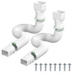 2-Pack Rain Gutter Downspout Extensions: Drain Downspout Extender Flexible Extendable from 21 to 60 Inches | Rainwater Drainage Down Spout with Gutter Connector & 8PCS Screws (White)