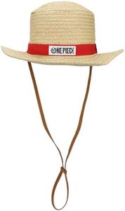 Bioworld One Piece Luffy Cosplay Straw Bucket Hat with Chin Rope Brown