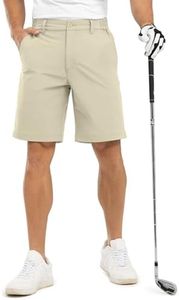 JHMORP Men's Golf Shorts 9 Inch Inseam Stretch Elastic Waist Cargo Work Summer Travel Shorts (Light Khaki,CA 38)