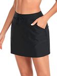 RELLECIGA Women's Black High Waisted Skirts with Pockets UV Sun Protection Swim Skorts Size Large