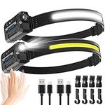 【2 Pack】Head Torch Rechargeable, Super Bright 230° Wide Beam Headtorch, 22 Hours Runtime, 7 Modes with Motion Sensor, 2000mAh Rechargeable Waterproof Lightweight Headlamp for Running,Camping,Hunting