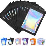 50pcs Mylar Holographic Bags 10.5x15cm,Black Smell Proof Mylar Bags Resealable Sweet Pouches,Small Plastic Bags Sample Bags for Lipgloss,Jewelry,Eyelash,Food Storage Gift Grip Foil Ziplock Mylar Bags