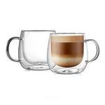 CNGLASS Double Walled Glass Coffee Mugs 10oz(290ml),Clear Insulated Cappuccino Cups with Handle Set of 2, Glassware for Tea and Latte