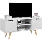 HOMCOM Modern Wooden TV Stand with 2 Storage Cabinet Stand for TV's up to 50" for Living Room Office, Storage Entertainment Center, White