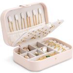 VLANDO Travel Jewellery Box, Mothers Day Gift, Jewellery Organiser with Earring Holder, Small Jewellery Case for Rings, Necklaces, Bracelets,Earring Organiser, Gifts for Women,Pink